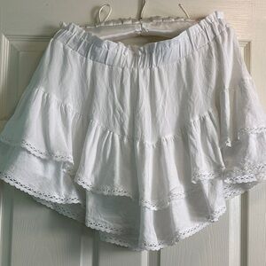 White Tiered Skort with Lace Trim
